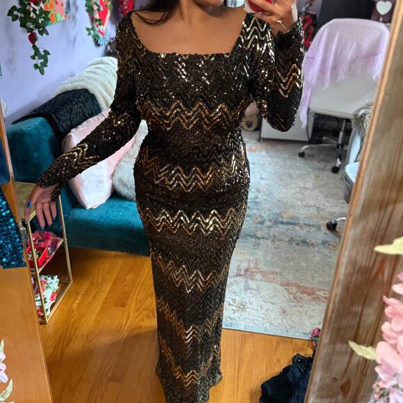 Vintage 80s / 90s black and brown sequin gown - Picture 1 of 8